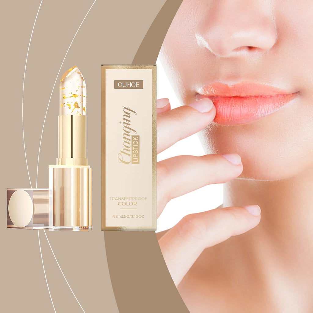 Gold Foil Color-Changing Nourishing Lipstick Nourishes and Moisturizes, Gives Lips a Glossy, Glass-Like Softness, Non-Greasy Lip Zpaxo