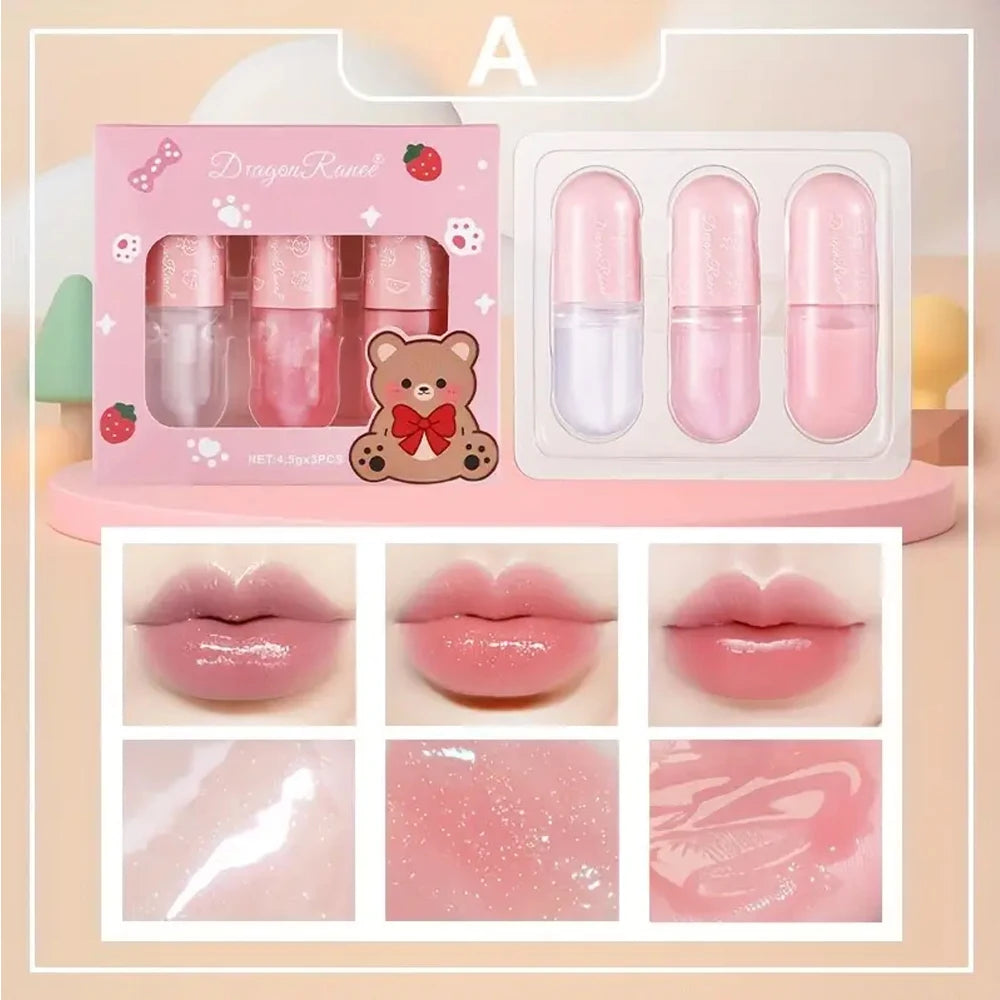3-Piece Set of Lip Gloss, Moisturizing, Long-Lasting Mirror Gloss with Soft Matte Embellishment, Non-Stick Cup, Plant Ingredient Zpaxo