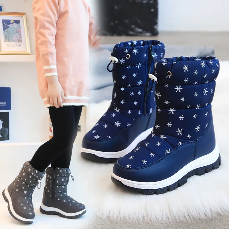 Winter Children Girls Snowflake Snow Boots Warm Plush Thick-soled Zpaxo