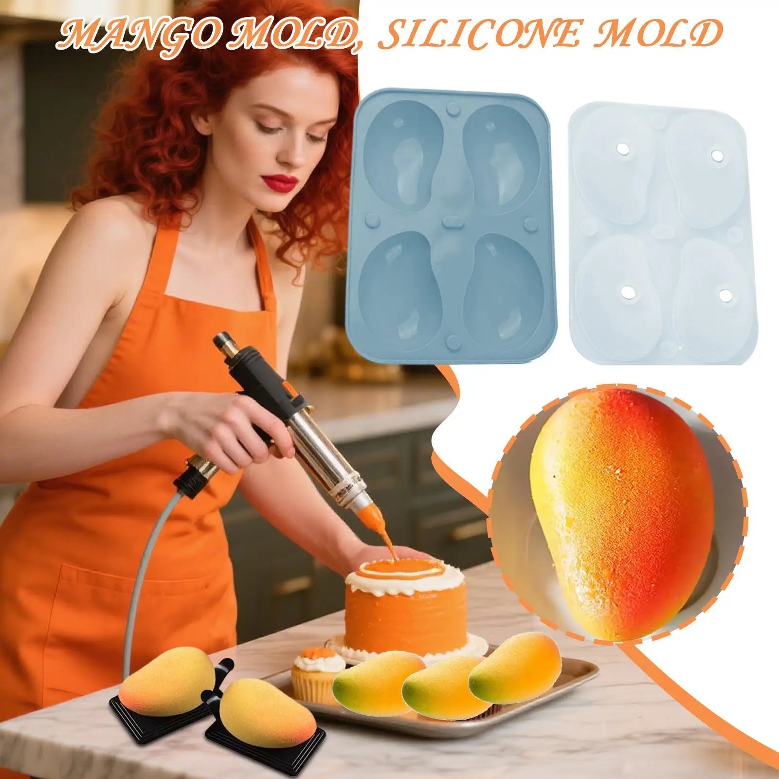 3D Mango Silicone Mold 4-Cavity Food Grade Mousse Cake Molds Kitchen