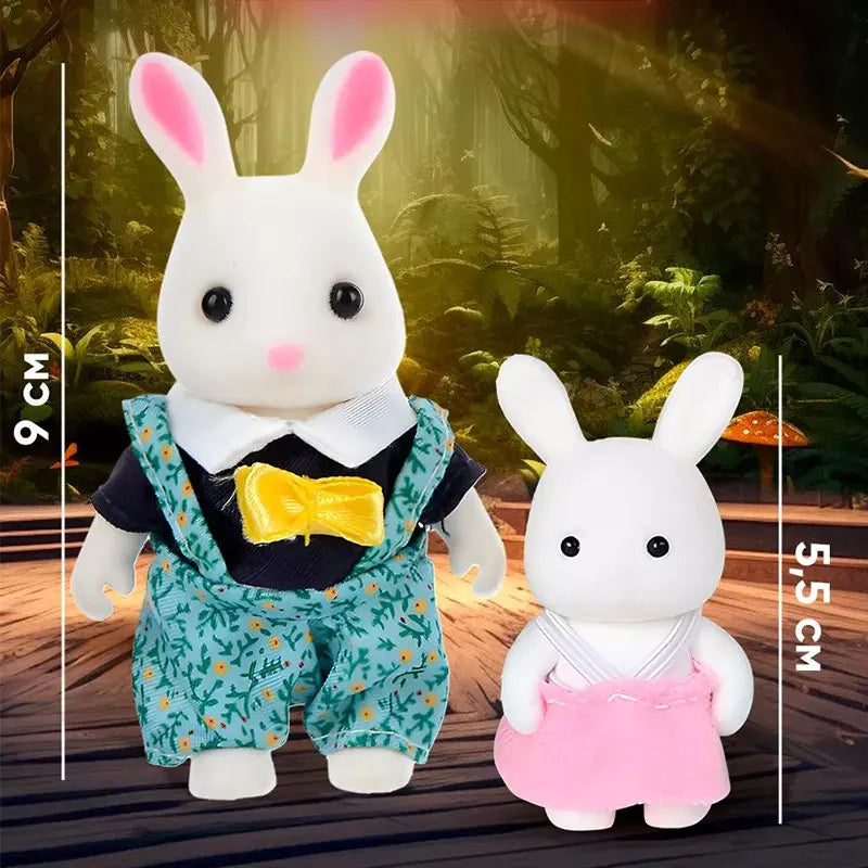 1 12 Forest Animal Family Mini Rabbit Bear Deer Cat Doll Girl Play