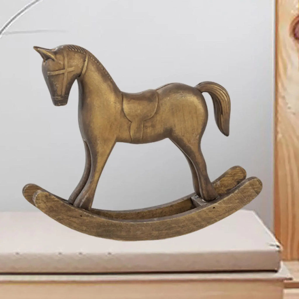 Wooden Rocking Horse Statue – Decorative Figurine for Home & Office Decorative Figurine Zpaxo Bronze