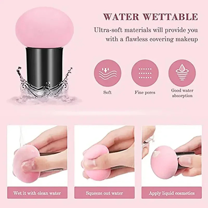 Mushroom Head Makeup Sponge – Wet & Dry Powder Puff with Handle