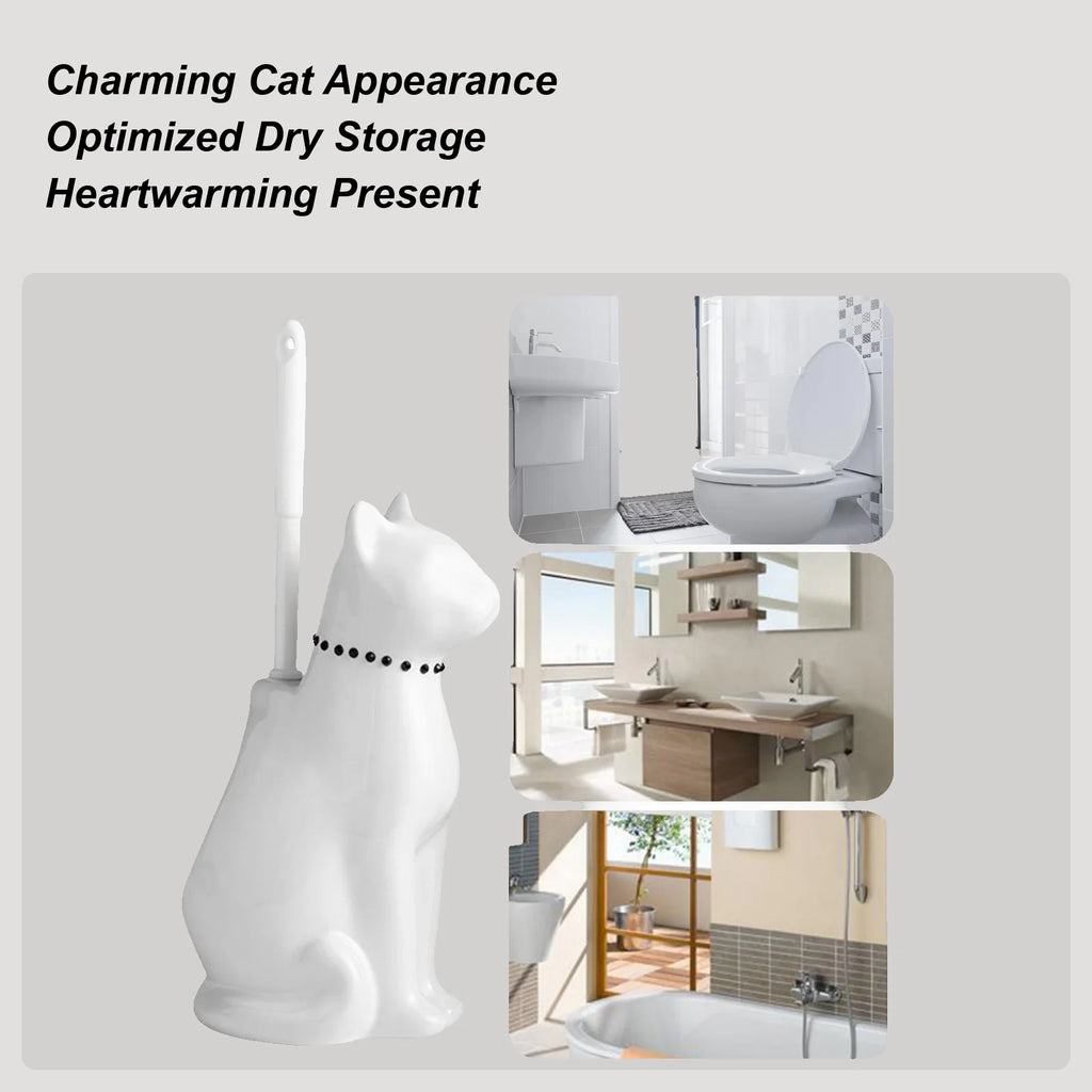 Cat Toilet Brush Holder Scrubber Bowl Cute Ceramic Corner Maintenance