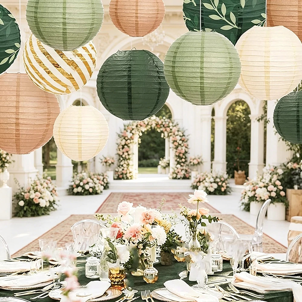 Sage Green Paper Lanterns Rustic Wedding Decorations Background Retro