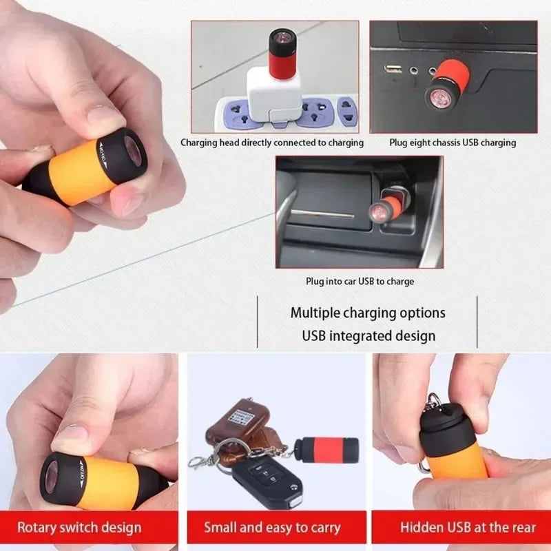 USB Rechargeable LED Keychain Flashlight – Mini Waterproof Torch Keychain Flashlight Zpaxo