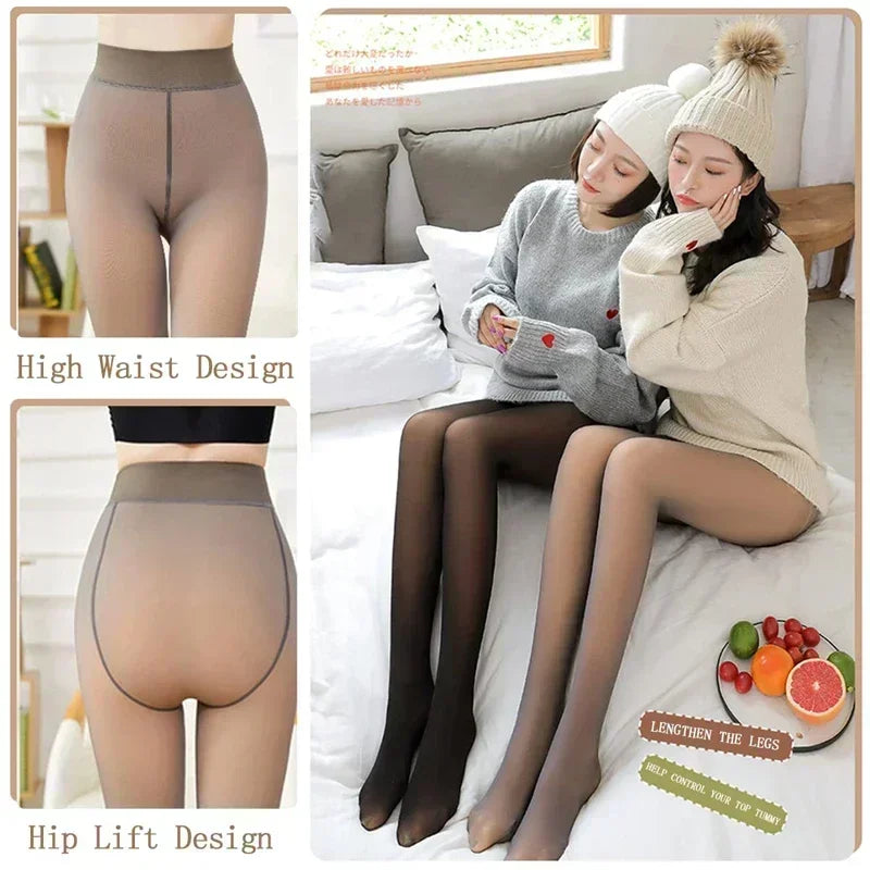 Women's Thermal Leggings Fleece Tights Ladies Thermo Pantyhose High Waist Elastic Tights Thermal Leggings Winter Pantyhose Zpaxo