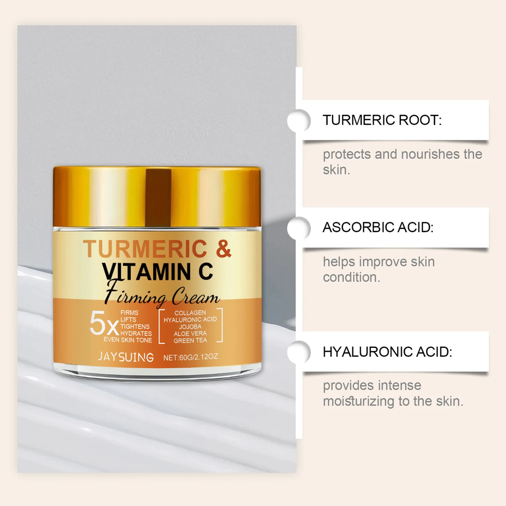 Jaysuing Turmeric Vitamin C Face Cream Smooth Out Reduce Wrinkles Moisturizing Brightening Firming Skin Lighten Dark Spot Makeup Zpaxo