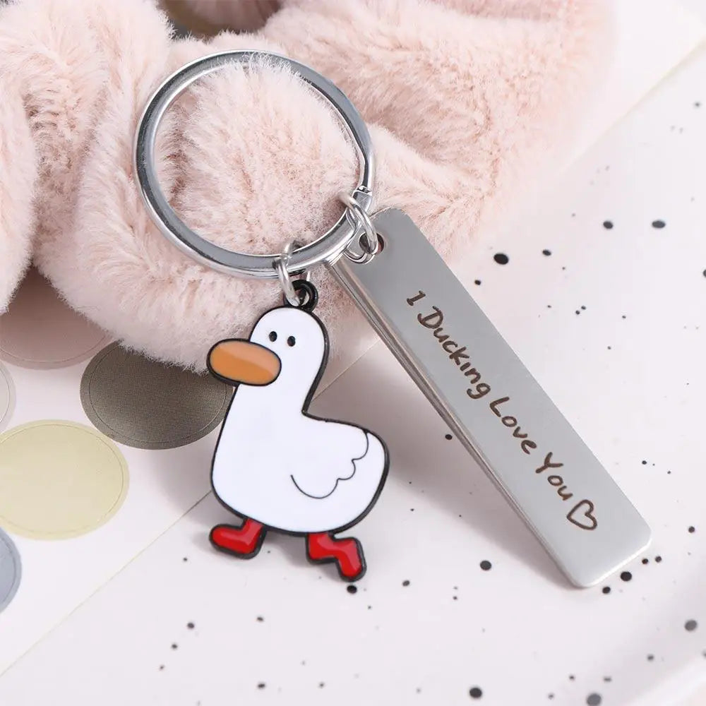 Don’t Duck with Me Duck Keychain Stainless Steel Couples Jewelry Ducking Love Keyring Keyholder Animal Duck Pendant Zpaxo