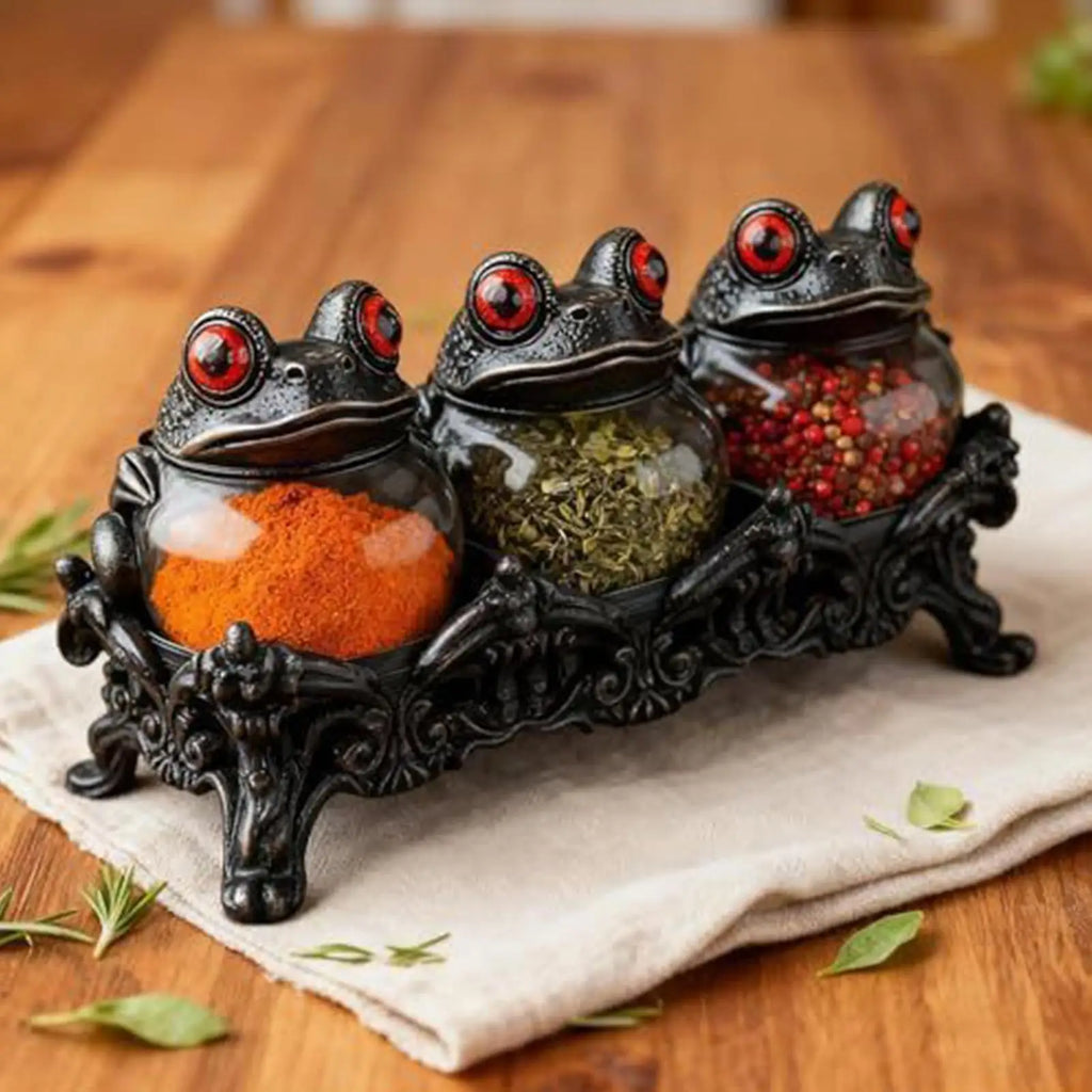 Seasoning Jars Frog Design Salt Pepper Organization Canister Apothecary Jar with Lids for Kitchen Pantry Cabinet Counter Food Zpaxo