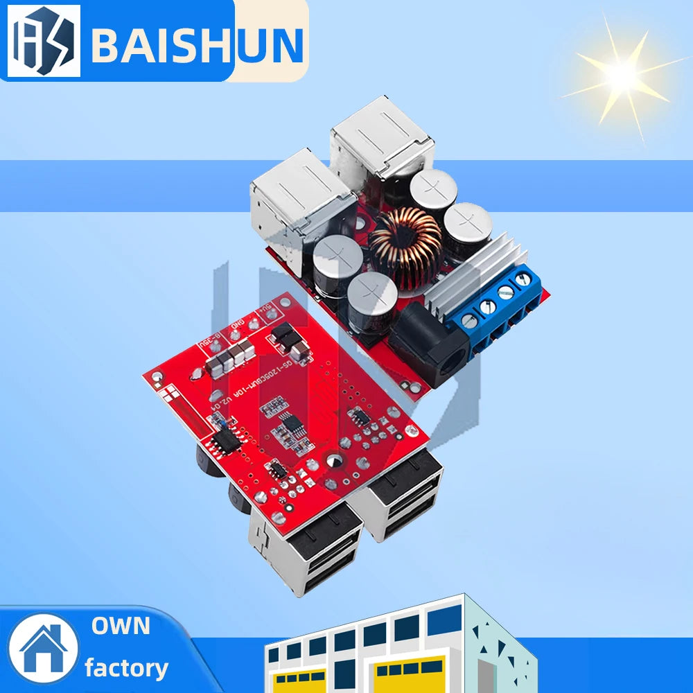 BAISHUN DC-DC Vehicle Charging Board (1PCS): 8V-35V Input to 5V 8A Output – 4 USB Ports Step-Down Power Module Zpaxo Default Title