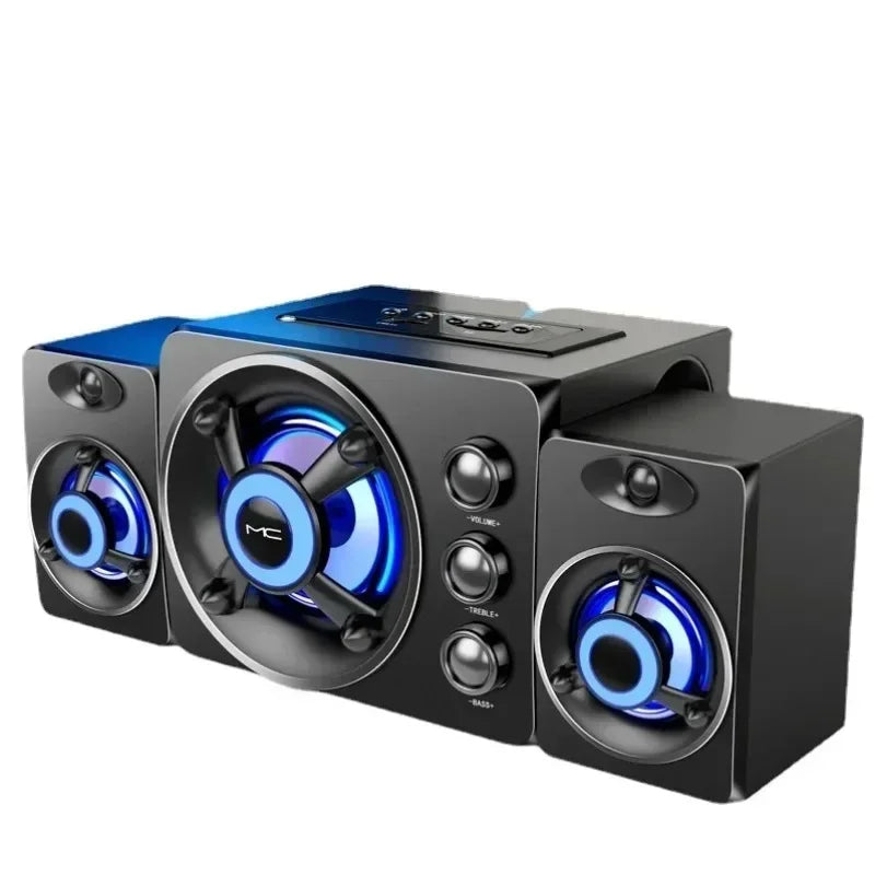 Powerful Bluetooth Speakers Colorful LED Home TV Theater Sound Wireless Subwoofer 3D Stereo Surround Wooden Material USB Wired Zpaxo