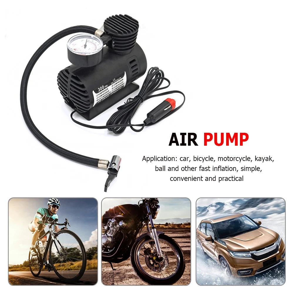 60W Car Air Compressor 12V–24V 300 PSI Portable Tyre Inflator