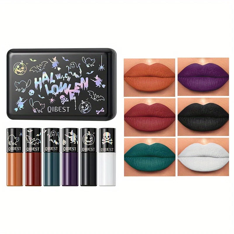 Halloween Matte Lip Glaze Set Lipstick Vampire Velvet Not Fading Lip Makeup Zpaxo 6 colors