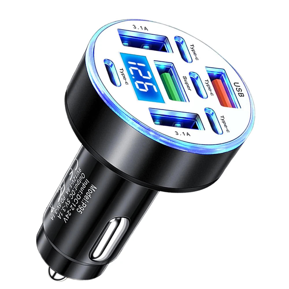 UYUXIO Multi Port USB C Car Charger Adapter 1 Voltage Display Iight