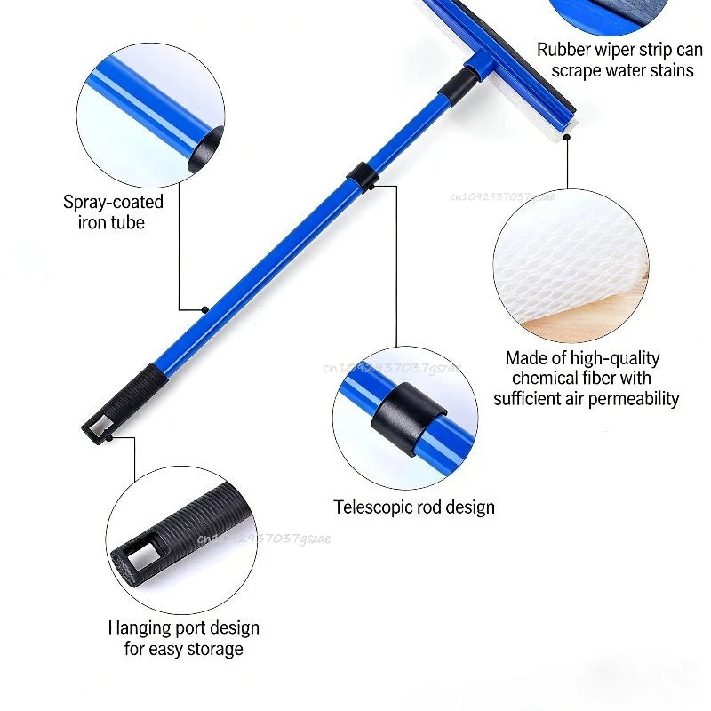 2 in 1 Multi-function Glass Wiper Home Window Cleaning Brush Telescopic Sponge Squeegee Glass Cleaner Wiper Long Handle Cleaning Zpaxo