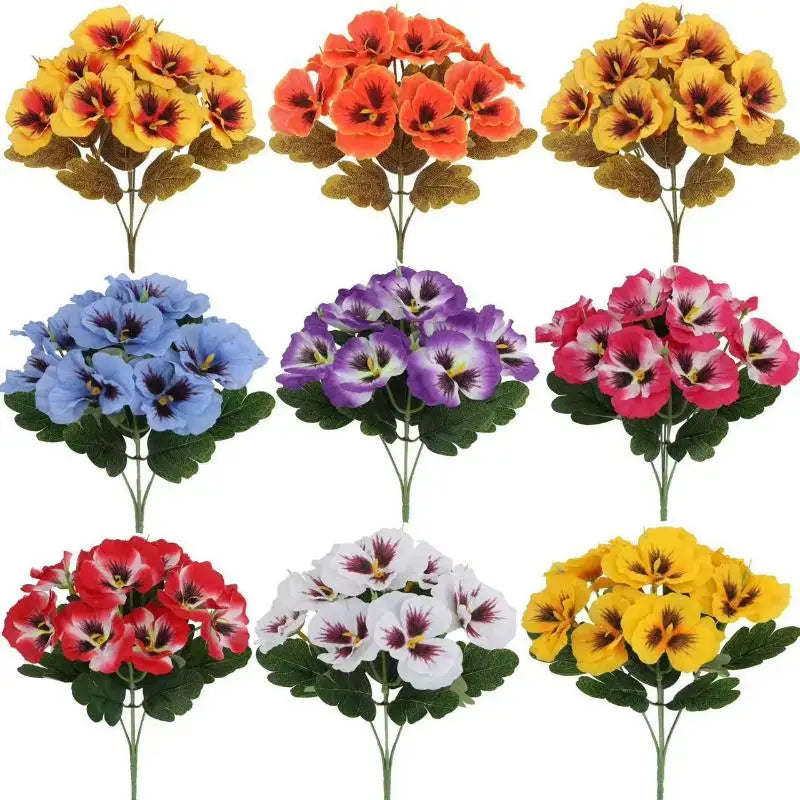Artificial Pansy Flowers Silk Rose Bouquet Realistic DIY Simulated Floral Arrangement Wedding Home Party Table Centerpiece Zpaxo