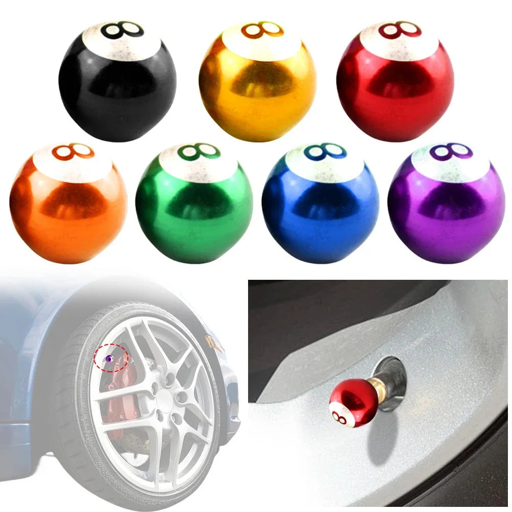 Billiard #8 Ball Aluminum Valve Stem Caps – Set of 4 | Universal