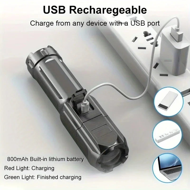USB Rechargeable Zoomable LED Flashlight – Waterproof Tactical Torch
