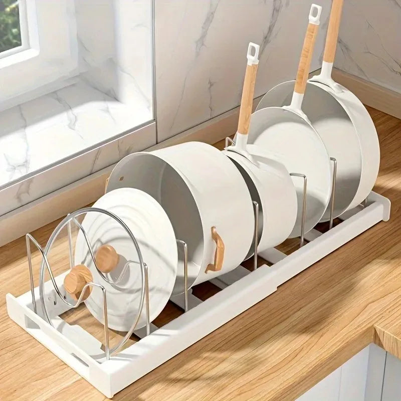 Expandable Kitchen Cabinet Pot Organizer Adjustable Divider Rack