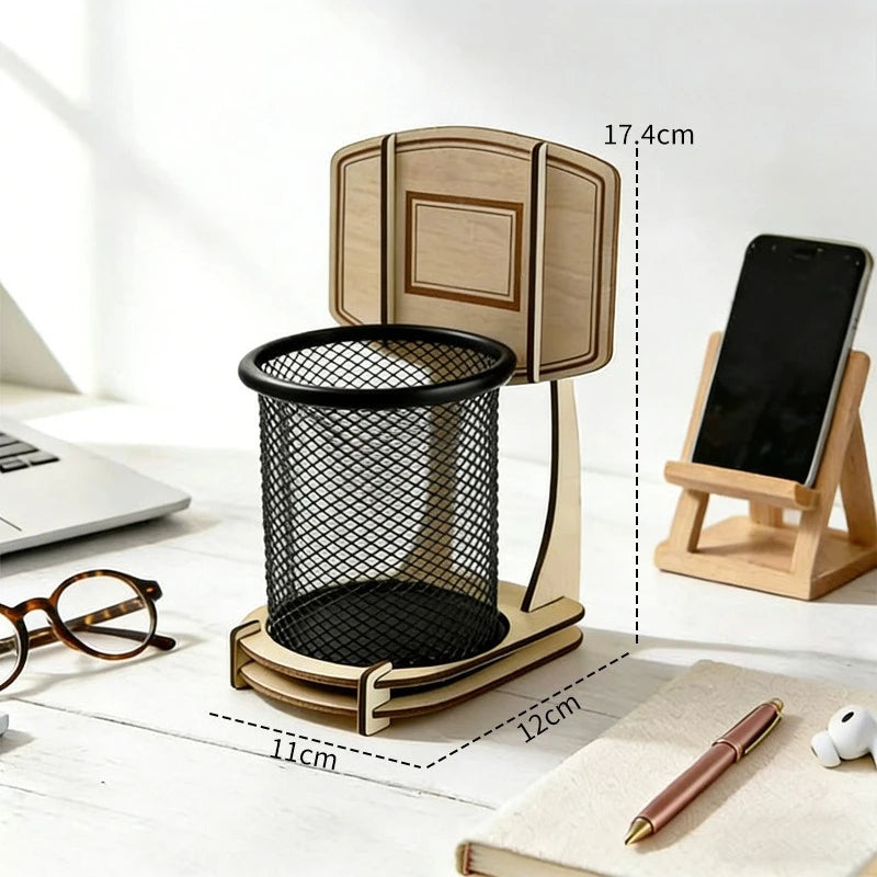 Creative Basketball Hoop Multi-functional Storage Tube, Suitable for Home Living Room ,Tabletop Wooden Assembly Storage Box Zpaxo