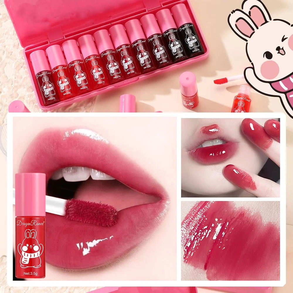 Lip Gloss Set of Ten, Mirror-Like, Glossy, Plumping, Brightening, Complexion-Enhancing Lipstick, Moisturizing, Non-Stick, Long-Lasting Lip Gloss Zpaxo
