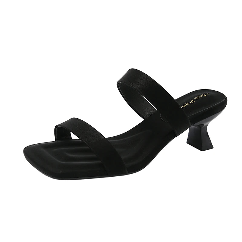 Designer Summer Women Square Toe Slippers Fashion High Heel Slide Ladies Casual Dress Evening Party Shoes Zpaxo
