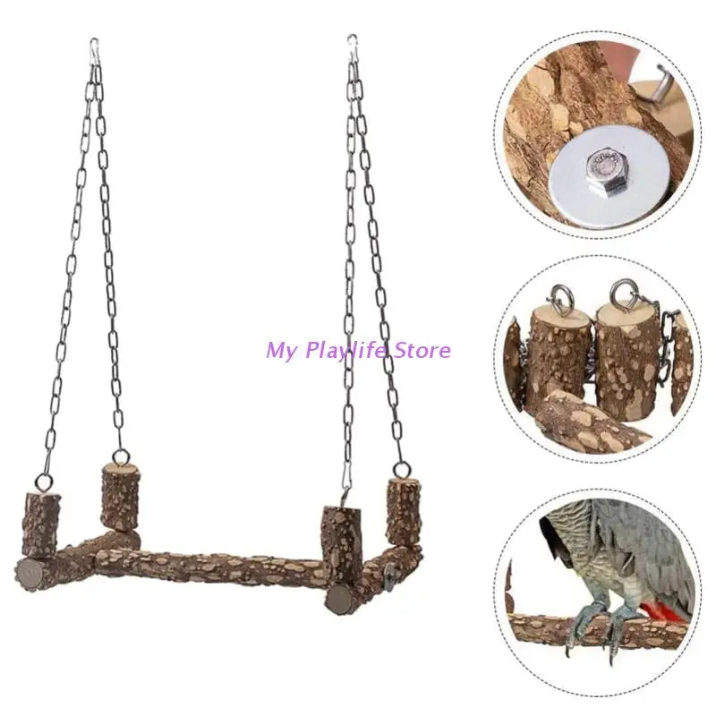 Bird Toys Wooden Perch Toy Large Birds Natural Wood Parrot Swing Chew