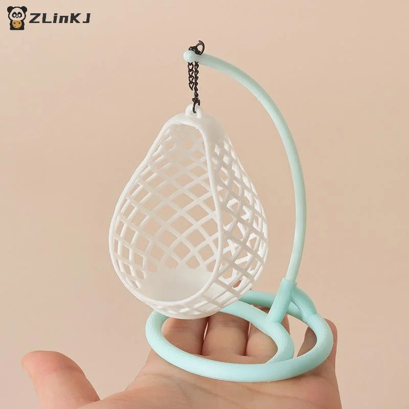 ▶1Pcs DIY Diorama Scene Accessory 1:12 Scale Dollhouse Miniature Hanging Egg Chair Wicker Swing Chair Model Desktop Decor Zpaxo