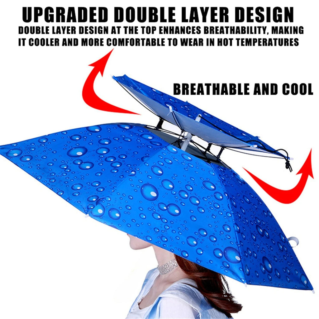 Rain Umbrella Hat Foldable Sun Shade Waterproof Fishing Headwear Cap Beach Head Hats Double-Layer UV Protection Sunscreen Zpaxo