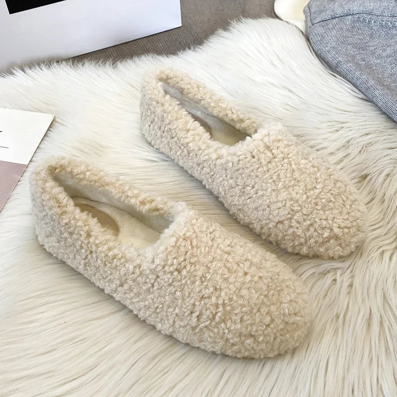 Flat Shoes for Women Autumn Winter Lamb Plus Size Women's Shoes 41-43 Loafers Women Zapatos Mujer Ladies Shoes Zpaxo
