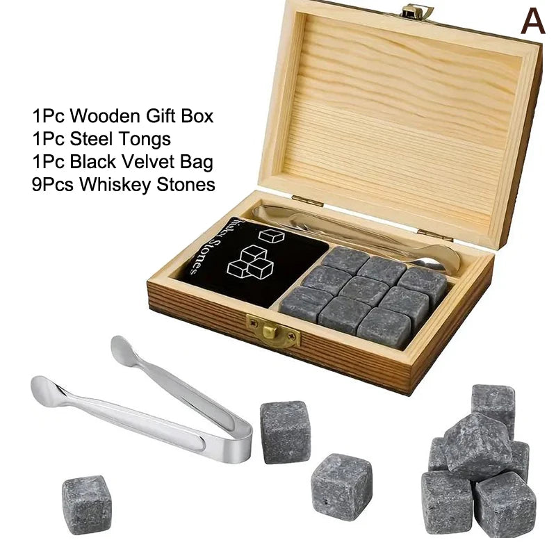 Father'S Day Gift For Men Whiskey Stones Set 8 Pcs Granite Ice Cubes+ 2 Pcs Cups For Whisky In Wooden Bottle Box Present For Dad Zpaxo A