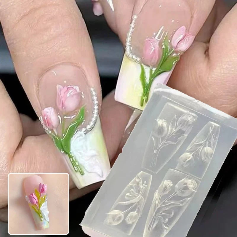 3D Flowers Nail Art Mold Silicone DIY Tropical Floral Tulip Bunch
