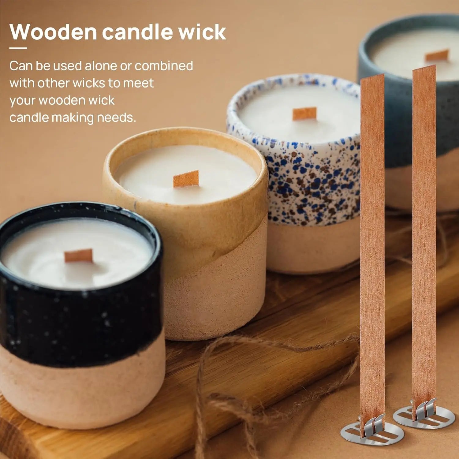 30-Pack Wooden Candle Wicks with Metal Base | Candle Making Candle Making Wicks Zpaxo