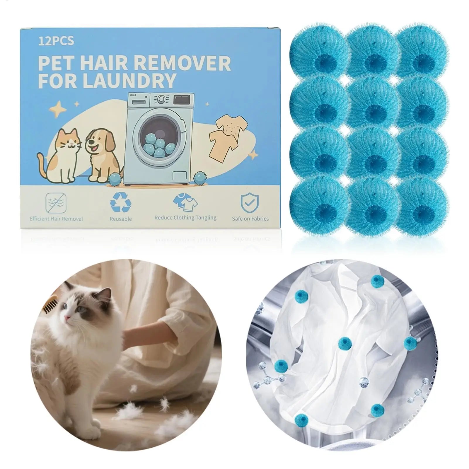 Pet Hair Remover Laundry Reusable Dog Cat Grabber Balls Cleaning No