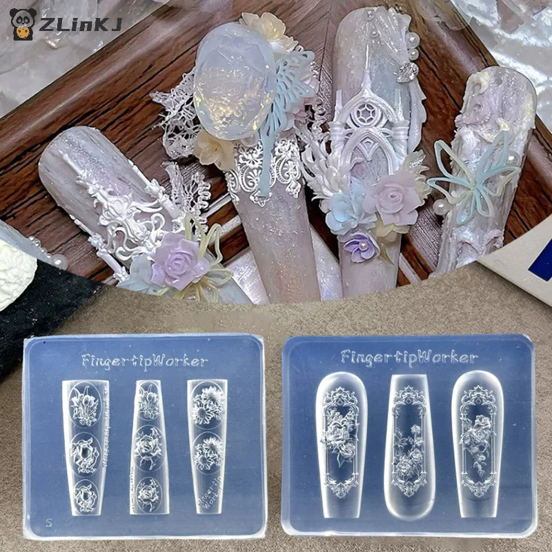 ▶1Pcs Flowers Rose Tulip Nail Silicone Relief Nail Art Mold Nail Salon Manicure Tool DIY Nail Decoration Zpaxo