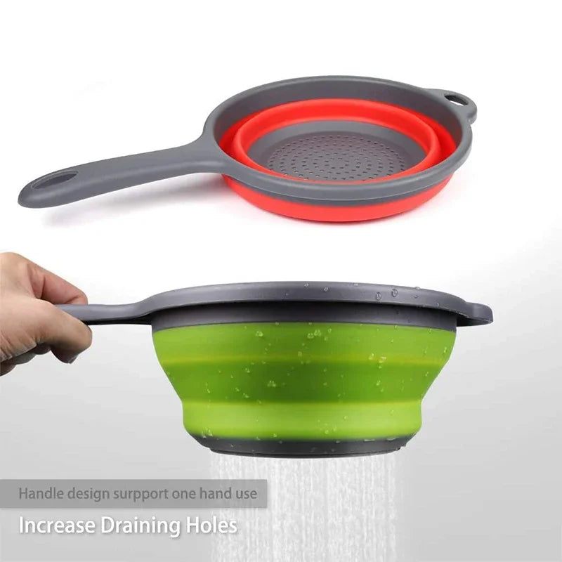 LMETJMA Silicone Collapsible Colander with Handle Kitchen Folding Strainer Colander for Draining Pasta Vegetable Fruit JT111 Zpaxo