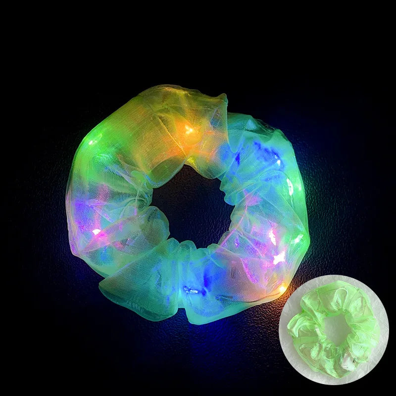 LED Light Hair Scrunchies Up Elastic Glow Hairbands Mermaid Party Zpaxo Green 10pcs