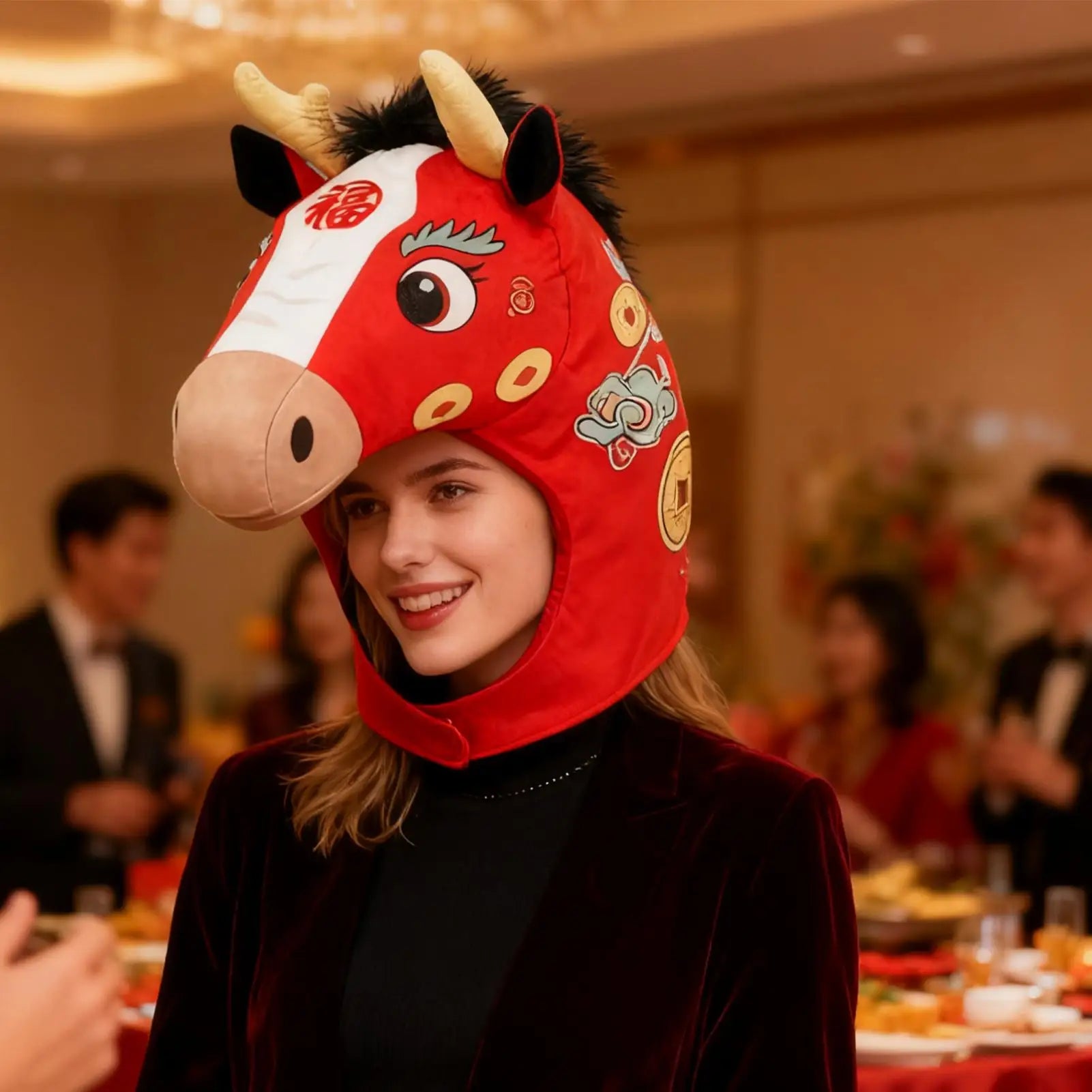 Horse Head Hat 2026 Year Plush Headwear Photo Booth Headgear Adults Zpaxo