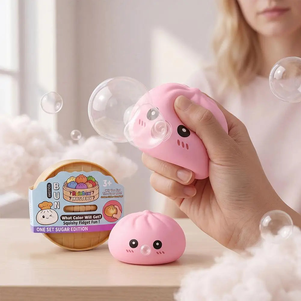 Dumpling Squishies Blow Bubbles Toy Dumpling Squishies Set with Steamer New Bubble-Blowing Squishies, Stretchy Fidget Sensory Zpaxo