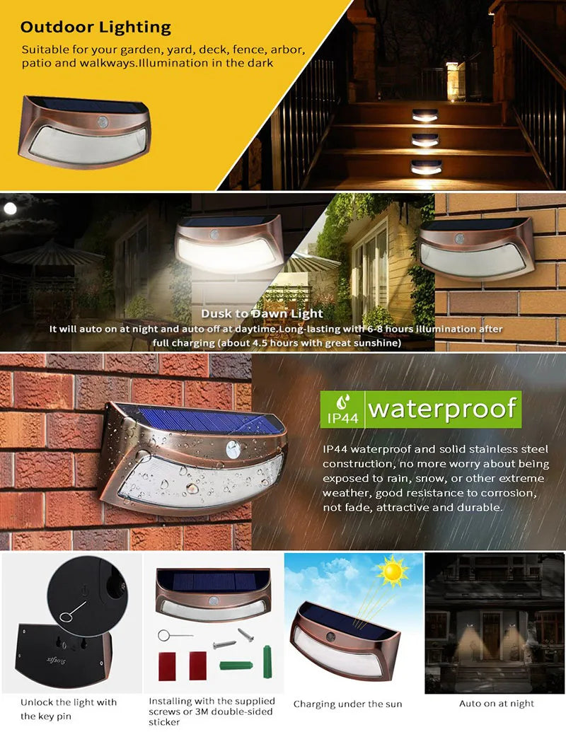 Outdoor Solar LED Lights Sensor Waterproof Spotlight Powered Security Zpaxo
