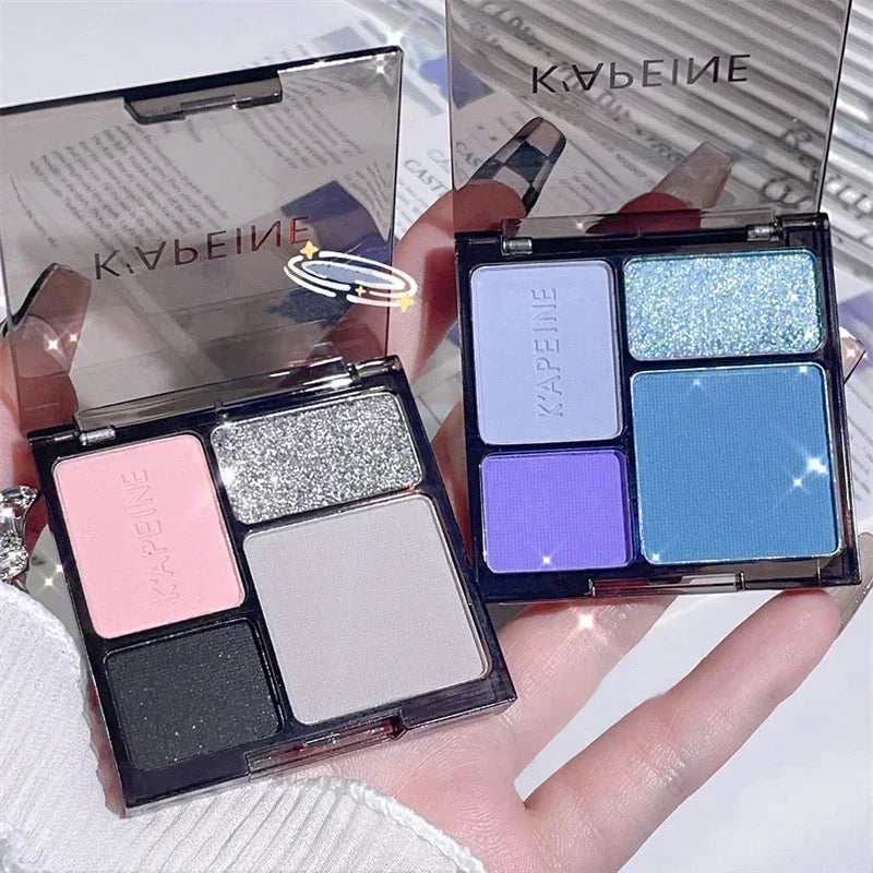 4-Color Glitter Blue Eyeshadow Palette Matte Pearl Shimmer Korean Acrylic Smoky Eye Shadow Palette Long Lasting Makeup Cosmetics Zpaxo