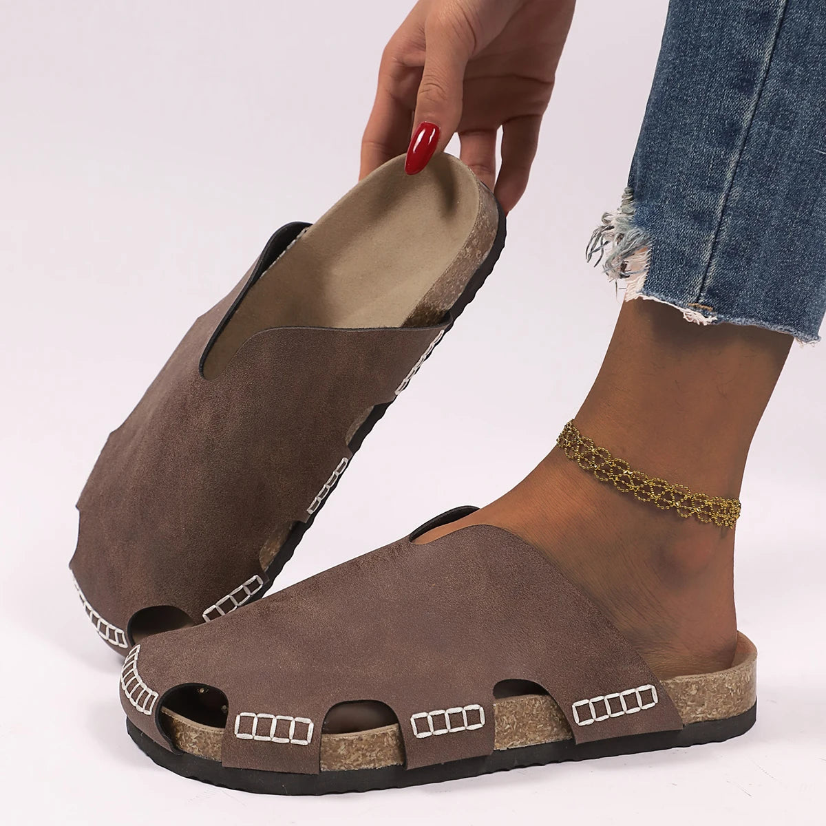 Women Slippers Retro Cork Flat Sandals Summer Outdoor Minimalist Shoes Comfortable Casual Beach Slippers Flip Flops Slides Women Zpaxo