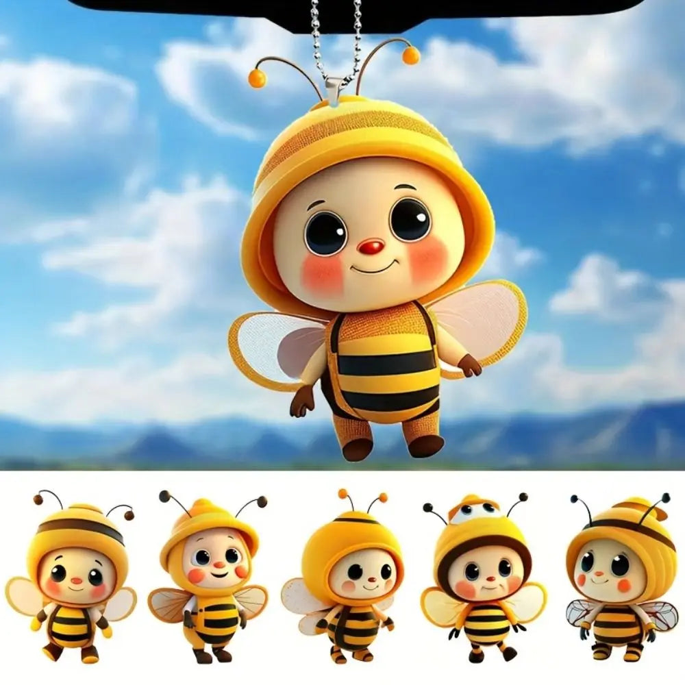 2D Cute Bee Car Hanging Decoration Ornament Acrylic&plexiglass Mini Zpaxo