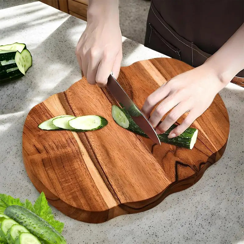 Kitchen Cutting Board Halloween Wooden Serving Platter Pumpkin Shaped Kitchen Wood Cutting Board With Handle for Chopping Meat Zpaxo