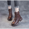 Soft Soled Women's Boots Zippered Round Toe Flat Bottom Handmade Zpaxo Brown 36(Foot 23cm) China Mainland