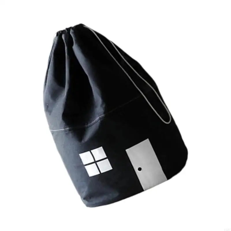 Drawstring Closure Cotton Toy Decorative House Pattern Kids Bedroom