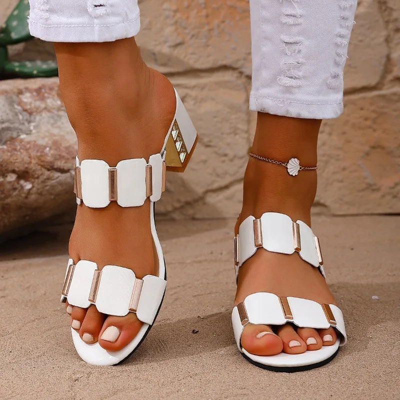 2026 Summer Chunky Heels Female Shoes Fashion Casual Open Toe Mid Zpaxo