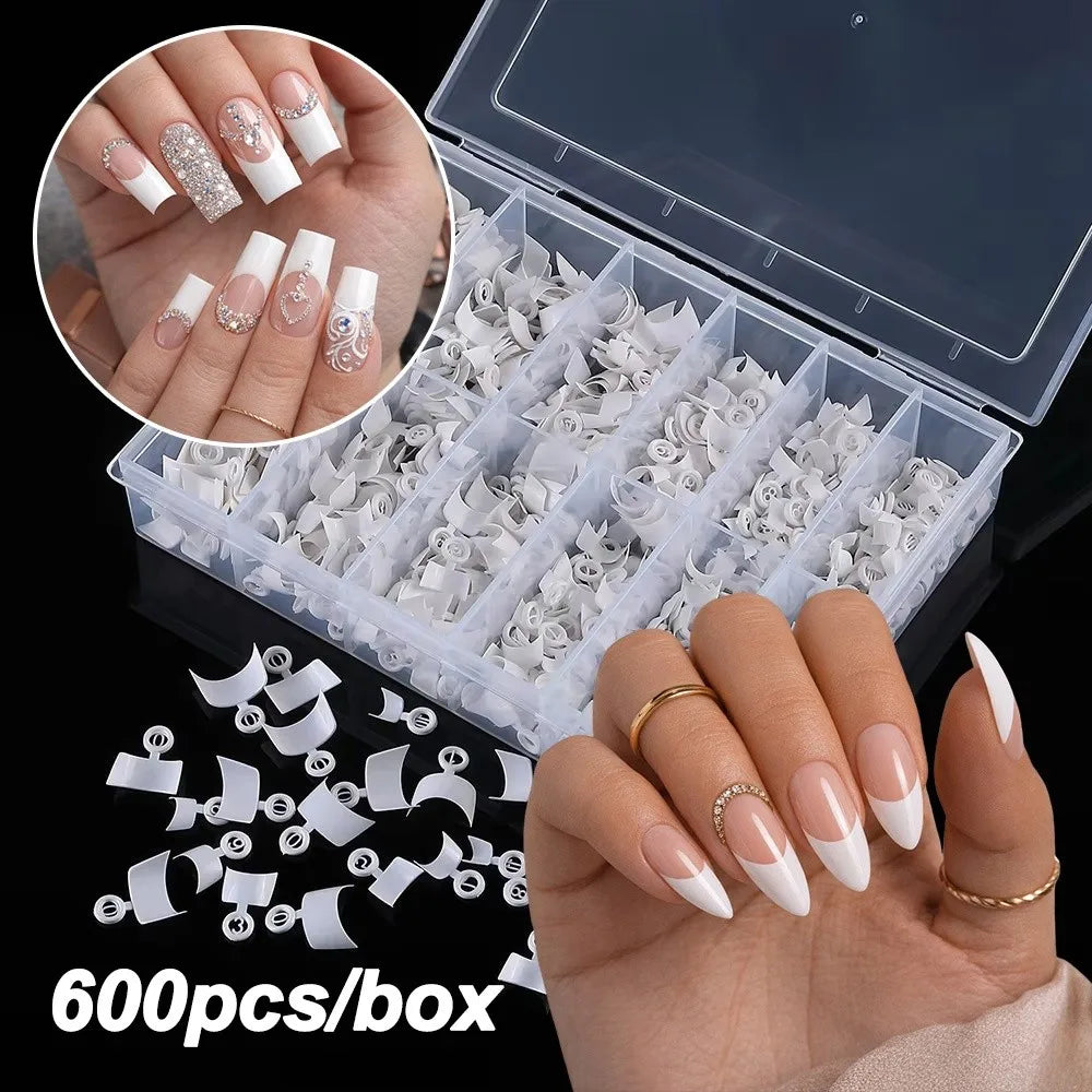 Clear Natural French Short Square Nail Tip Half Cover Extra Tips Box Zpaxo