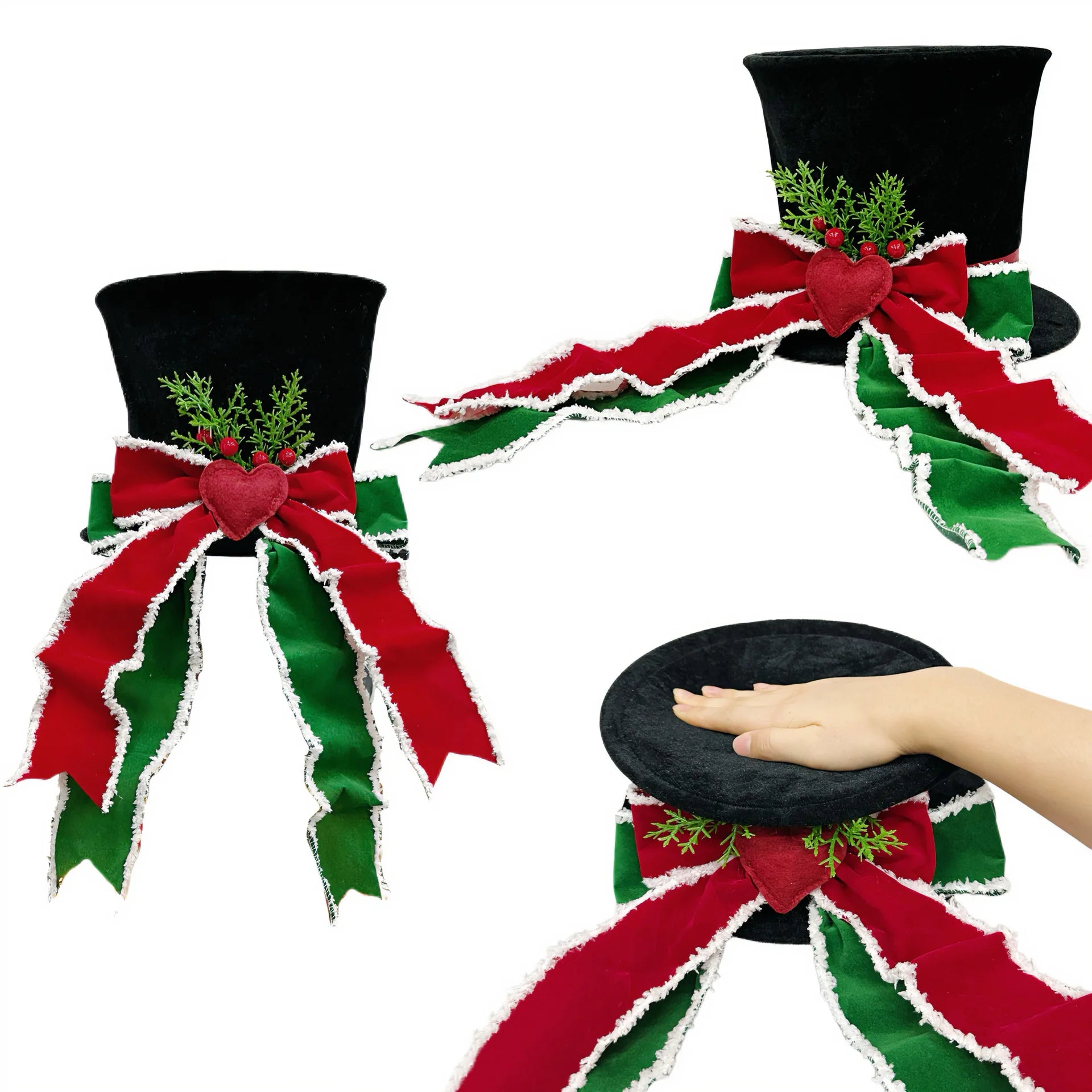 Christmas Tree Topper – Velvet Heart Bow Holiday Ornament